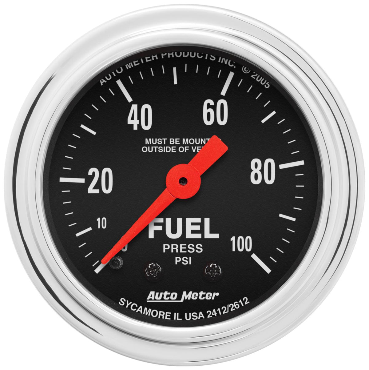 Auto Meter 2-1/16" FUEL PRESSURE, 0-100 PSI, TRADITIONAL CHROME - 2412