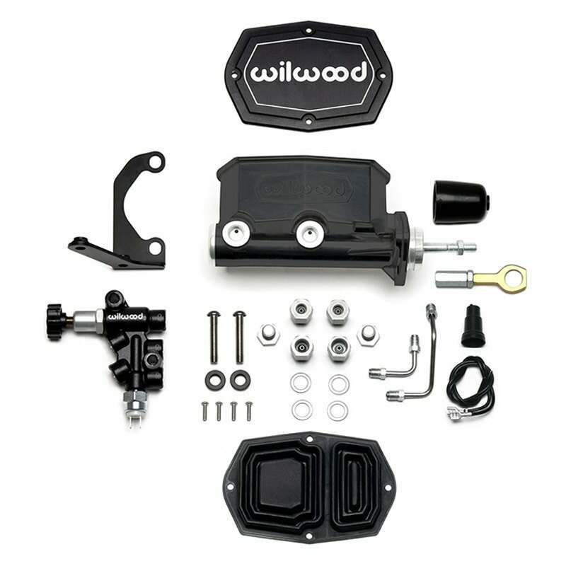 Wilwood Compact Tandem M/C - 7/8in Bore w/Bracket and Valve fits Mustang (Pushrod) - Black - 261-15522-BK