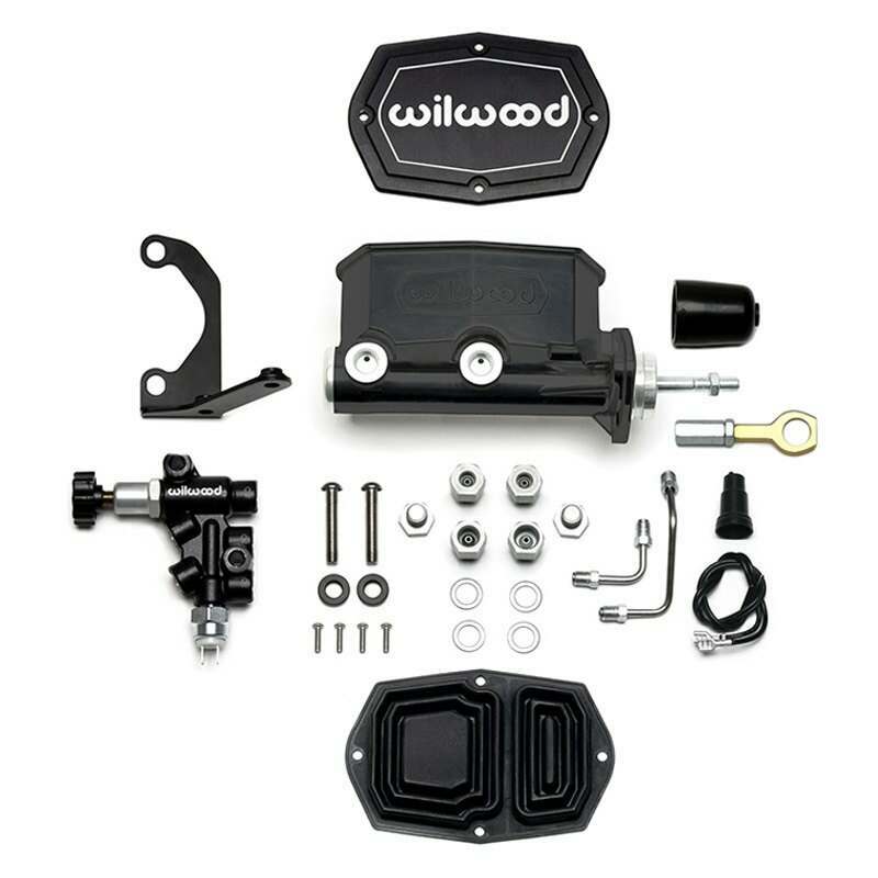 Wilwood Compact Tandem M/C - 1.12in Bore w/Bracket and Valve fits Mustang (Pushrod) - Black - 261-15545-BK
