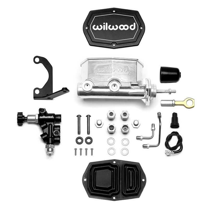 Wilwood Compact Tandem M/C - 1.12in Bore w/Bracket and Valve fits Mustang (Pushrod) - Ball Burnished - 261-15545-P