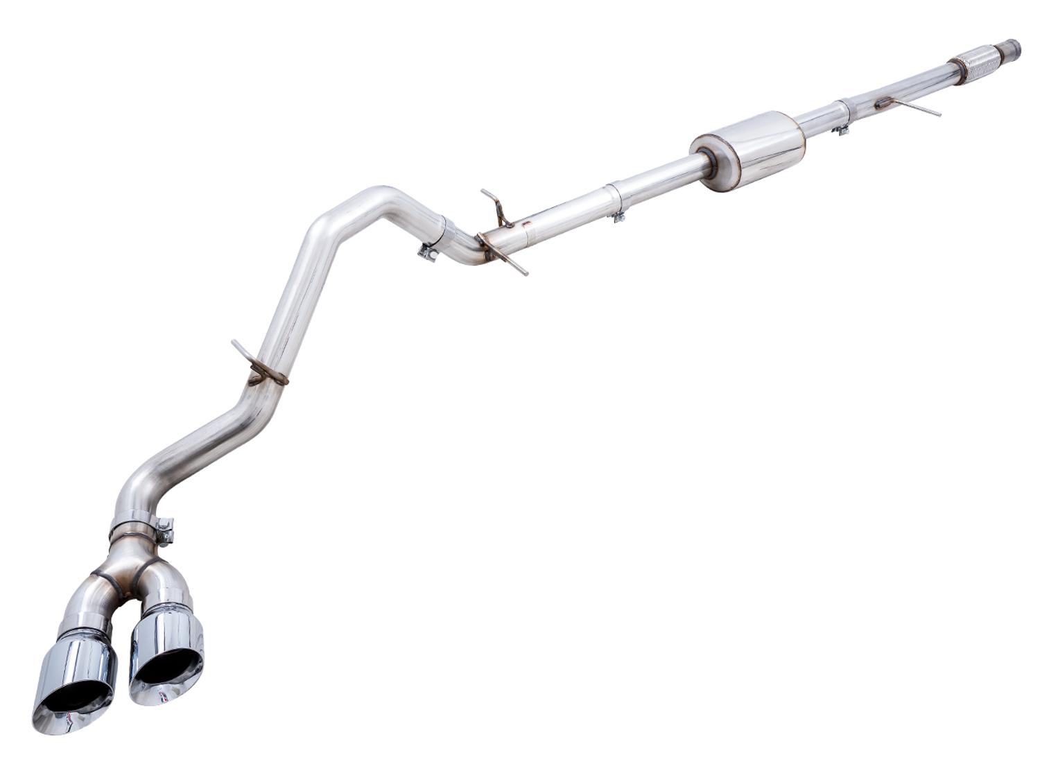 AWE 0FG Catback Dual Side Exit Exhaust for 4th Gen Silverado/Sierra 1500 5.3L (Flat Bumper) - Chrome Silver Tips - 3015-22207