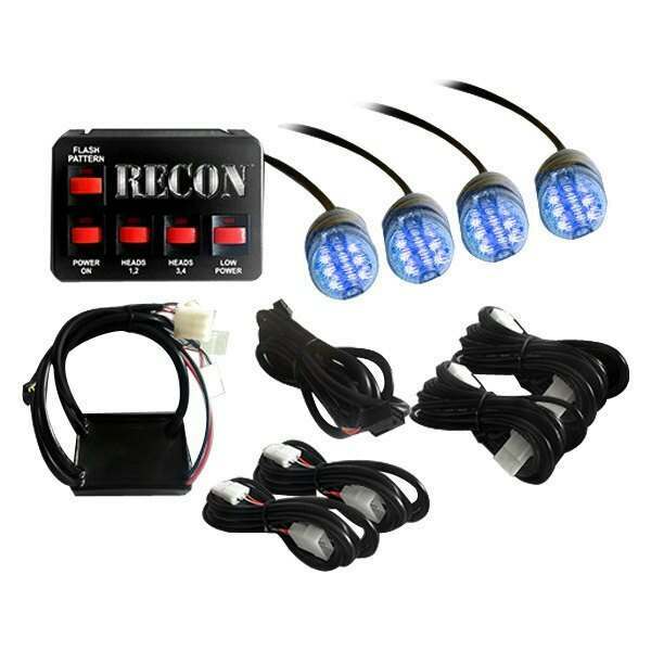 Recon 36-Watt 4-Bulb Professional-Grade LED Blue Strobe Light Kit with 19 Different Flash Patterns & In-Vehicle Control Switch - 26419BL