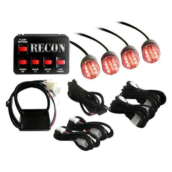 Recon 36-Watt 4-Bulb Professional-Grade LED Red Strobe Light Kit with 19 Different Flash Patterns & In-Vehicle Control Switch - 26419RD