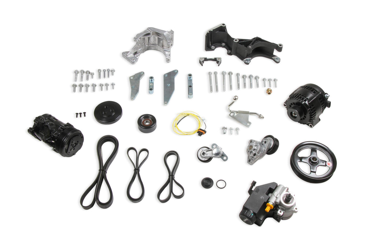 Holley Low LS Complete Accessory Drive System (Alt, P/S &amp; A/C)- Black Finish.  - 20-162BK