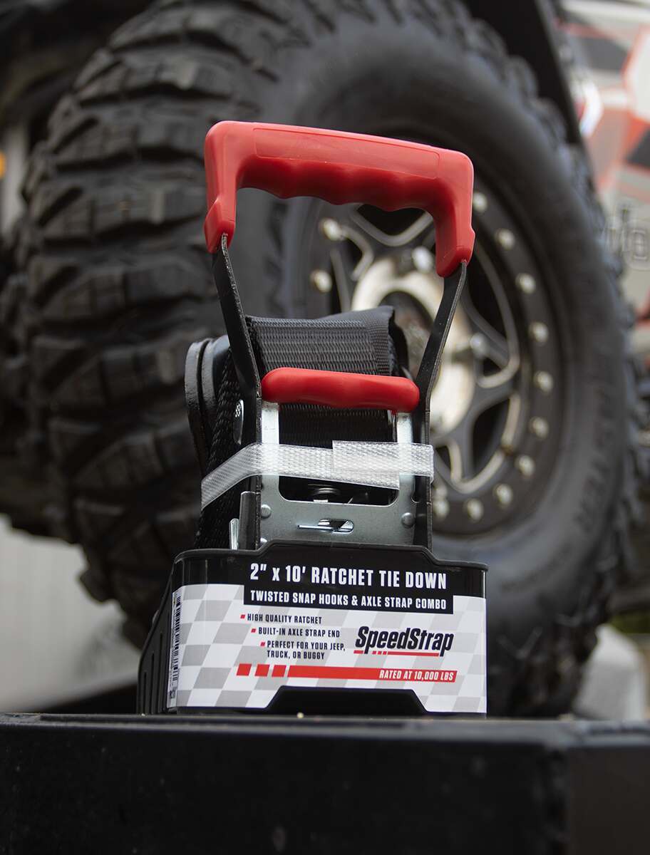 SpeedStrap 2 Inch x 10' Ratchet Tie Down w/ Twisted Snap Hooks and Axle Strap Combo Black - 27011