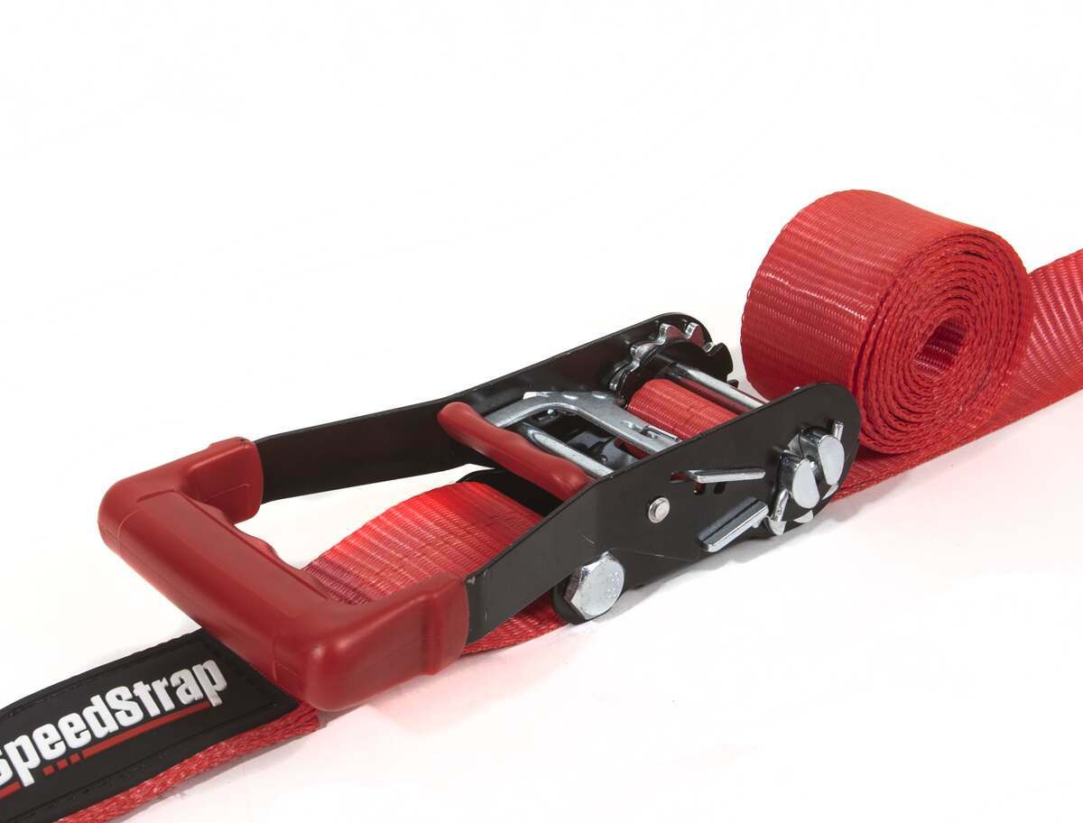 SpeedStrap 2 Inch x 10' Ratchet Tie Down w/ Twisted Snap Hooks and Axle Strap Combo Red - 27013