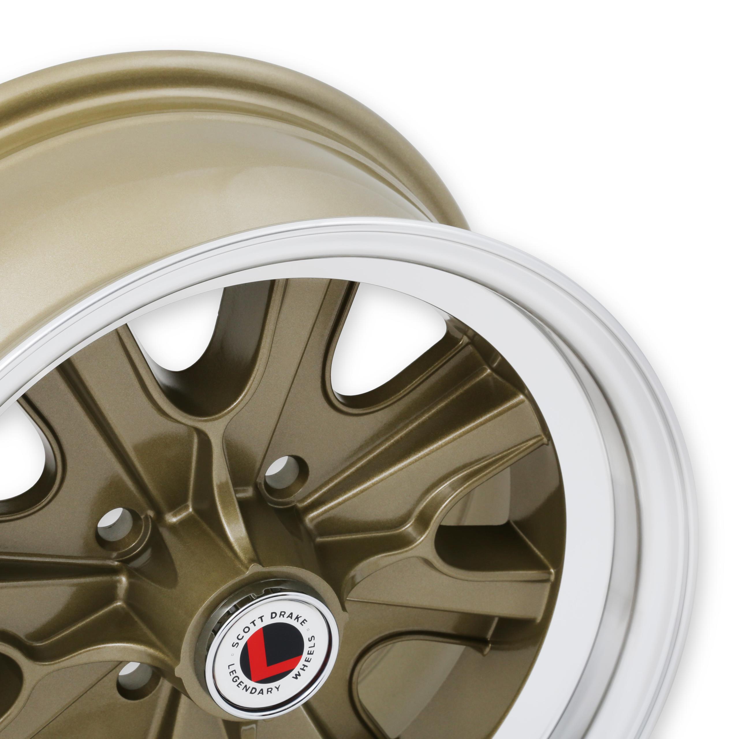 Legendary Wheels HB44 Wheel Series - 15 x 7 in. - 4 x 4.5 Bolt Pattern - 4.25 in. Backspacing - Aluminum - Gold Haze (1964-1973 Mustang Base, Mustang Grande) - LW90-50744F