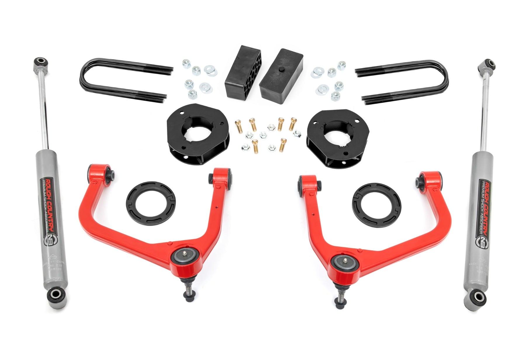 Rough Country 3.5 Inch Lift Kit Mono Leaf Rear Red GMC Sierra 1500 2WD/4WD (2019-2024) - 28830RED