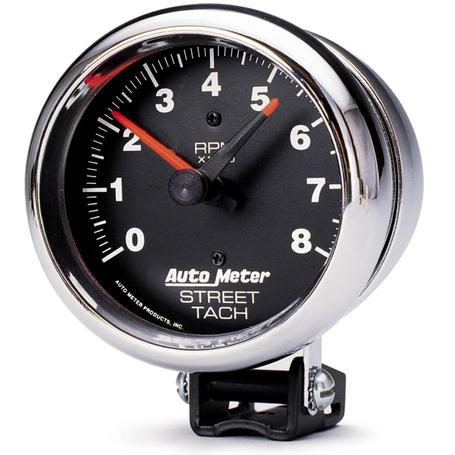 Auto Meter 3-3/4" PEDESTAL TACHOMETER, 0-8,000 RPM, TRADITIONAL CHROME - 2895