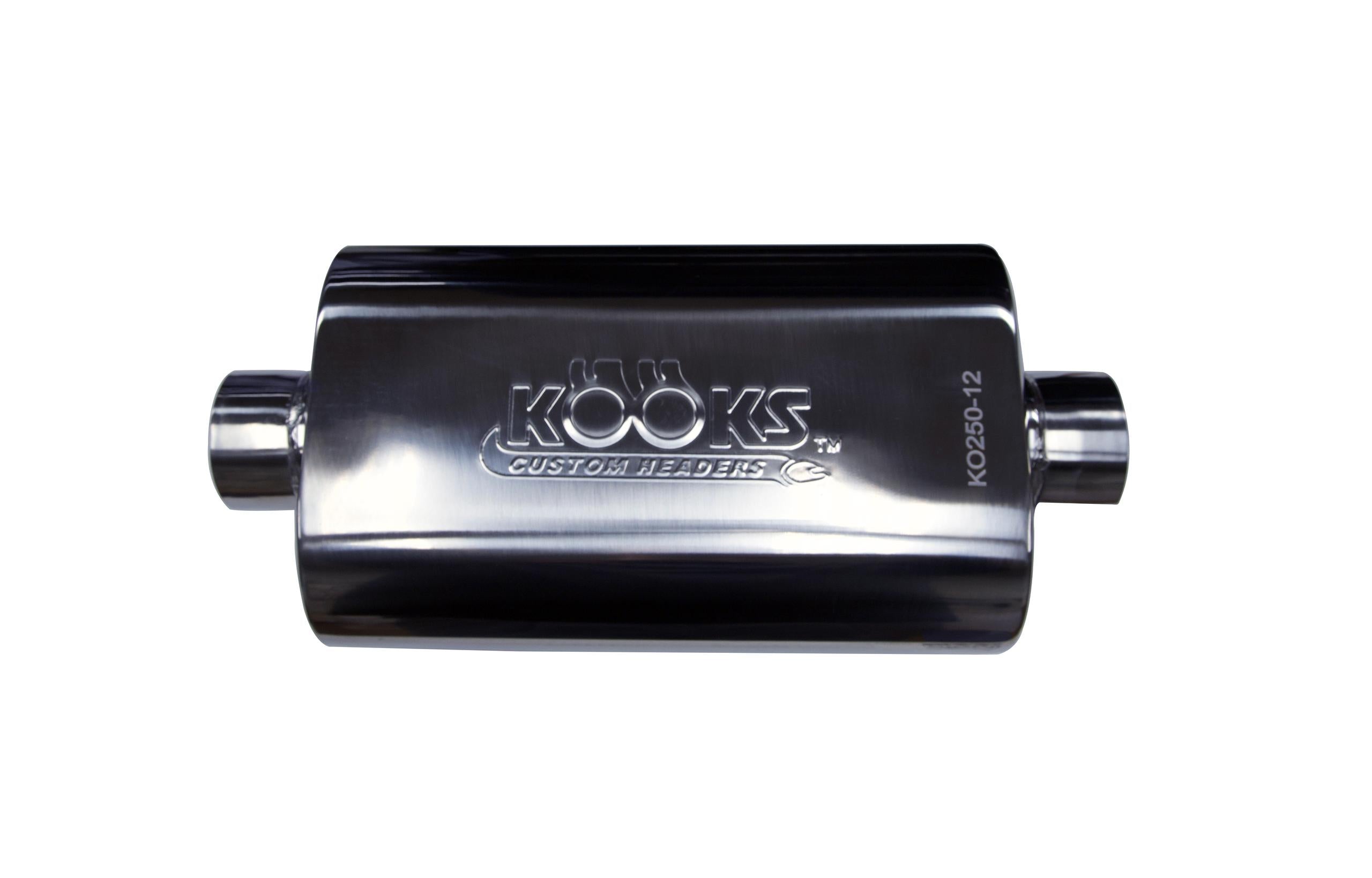 884499xx Kooks Headers KOO-KO250-12 Stainless Steel Polished Oval Muffler 4 x 8 x 12 Inch Long with 2.5 inch Center Entrance/Exit