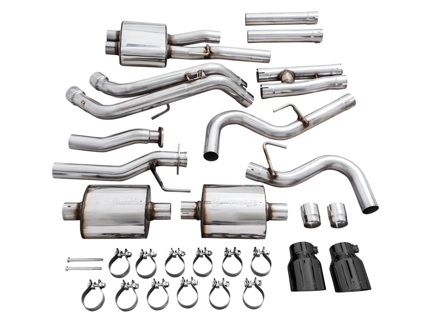 AWE 0FG Exhaust w/ Bashgaurd - Dual Diamond Black Tips (2016-2023 Tacoma 3.5L) - 3015-33826