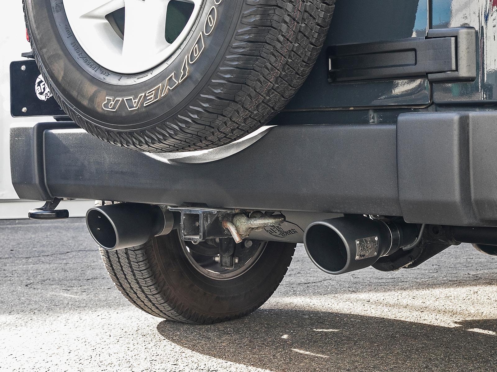 AFE Rebel Series 2-1/2 IN 409 Stainless Steel Axle-Back Exhaust System w/ Black Tips - 49-48061-B