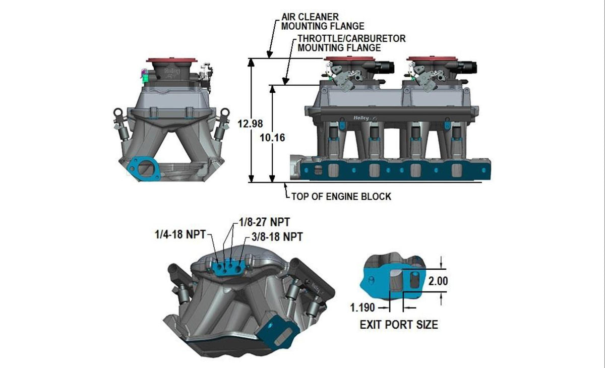 Holley Efi 300-241 Mfld Kit, Ford 351W Hi-Ram, 95Mm Efi