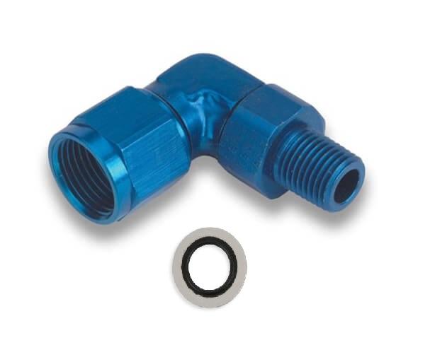 Earls 90 Deg. Aluminum An To Npt Adapter - Size: -6An Female To 12mm X 1.5 Male Swivel - Anodized Blue - Bagged Packaging - 923192ERL