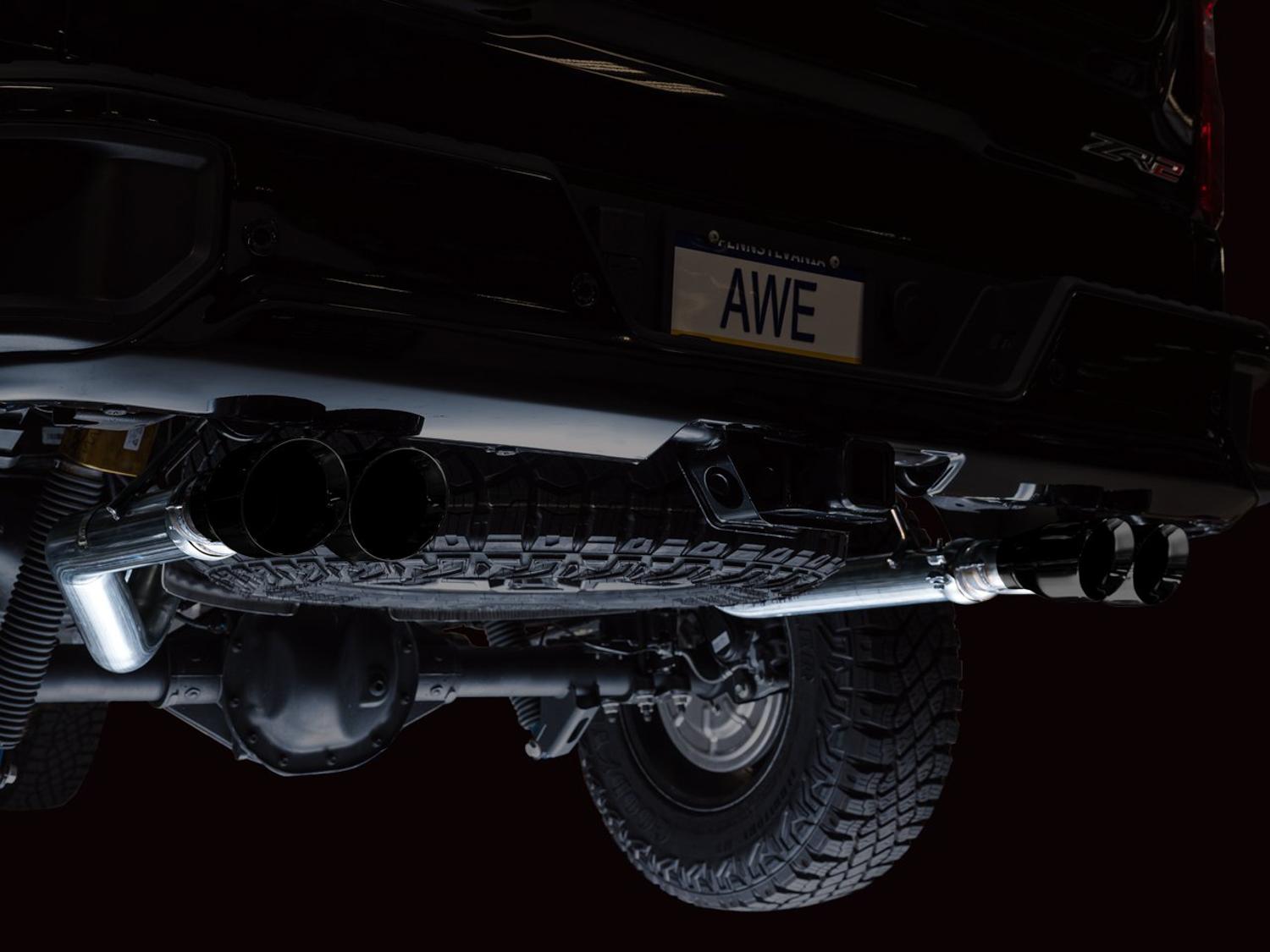 AWE 0FG Catback Exhaust - Quad Diamond Black Tips (2022-2023 GMC Silverado ZR2 / Sierra AT4X) - 3015-43284