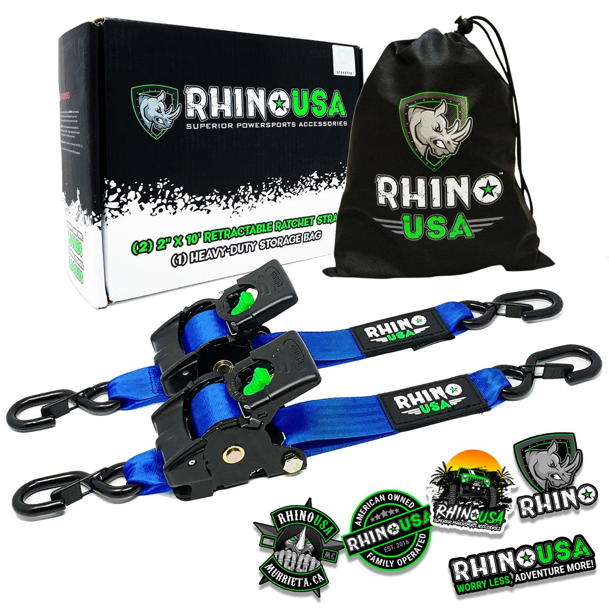 Rhino USA Rhino Usa Retractable Ratchet Straps (2Pk 2Inx10Ft) Blue - TD-RSRE2X10-BLU