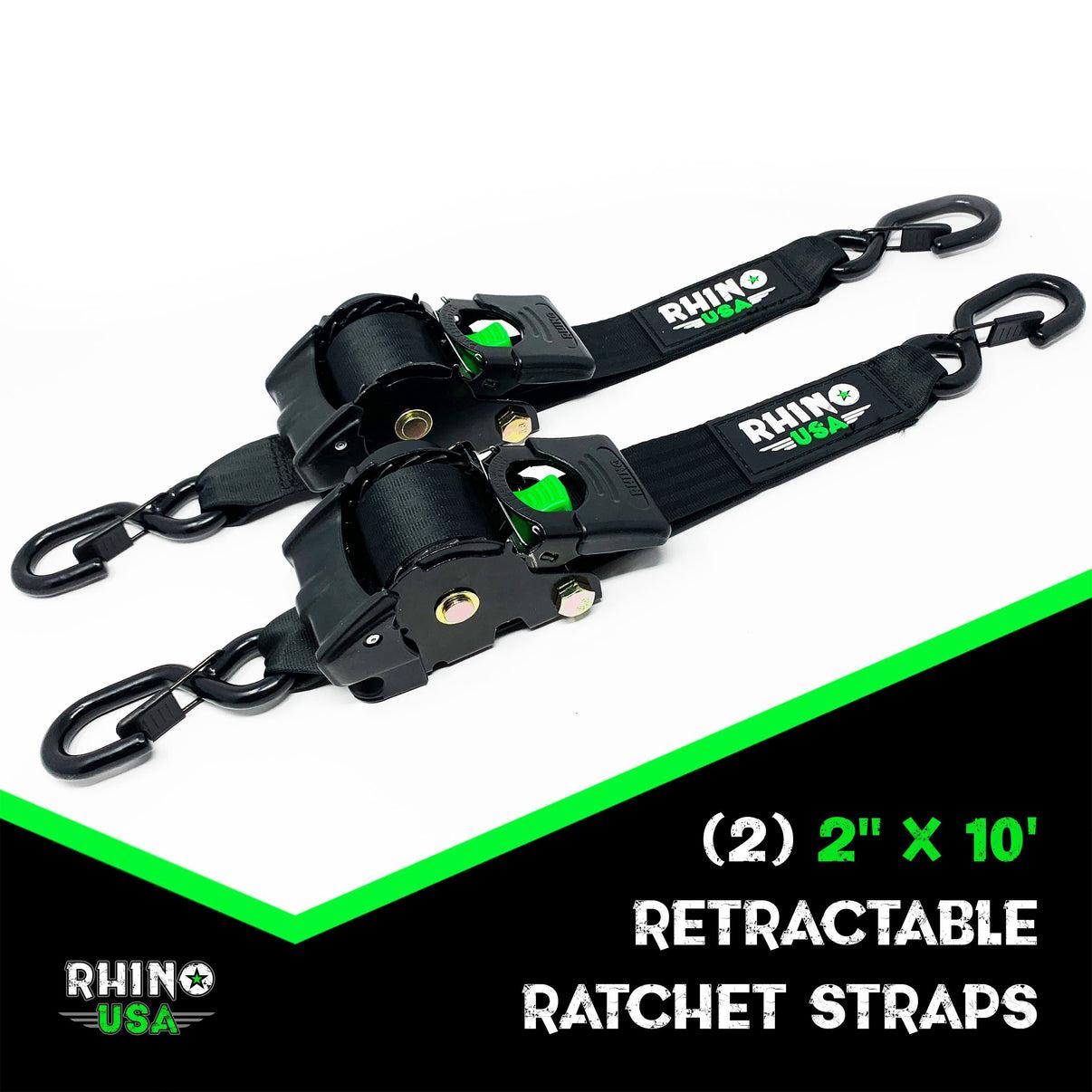 Rhino USA Rhino Usa Retractable Ratchet Straps (2Pk 2Inx10Ft) Blue - TD-RSRE2X10-BLU