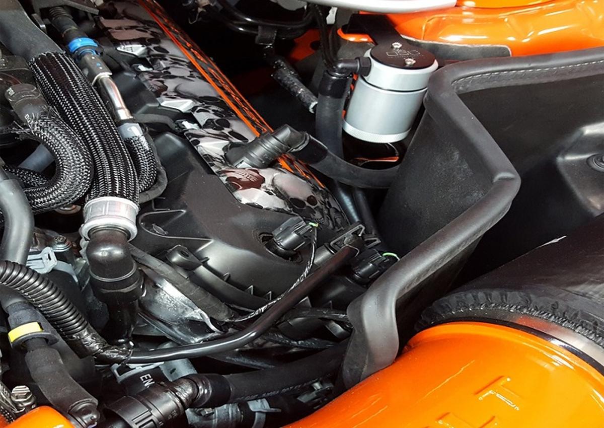 J&L 3011D-C 2011-2017 Mustang 5.0L / 5.2L Driver Side Billet 3.0 Oil Separator (Clear Anodized)