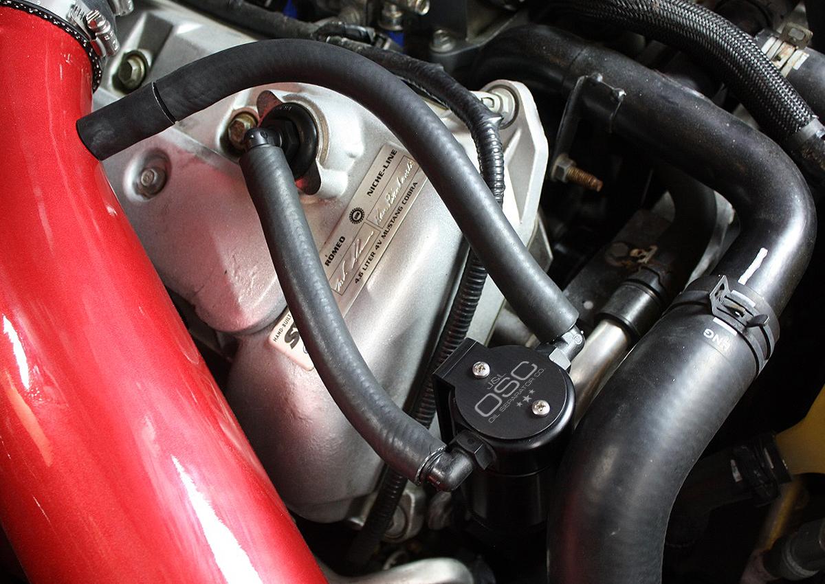 J&L 3018P-B 1999-2004 Mustang 4V Passenger Side 3.0 Oil Separator (Black Anodized)