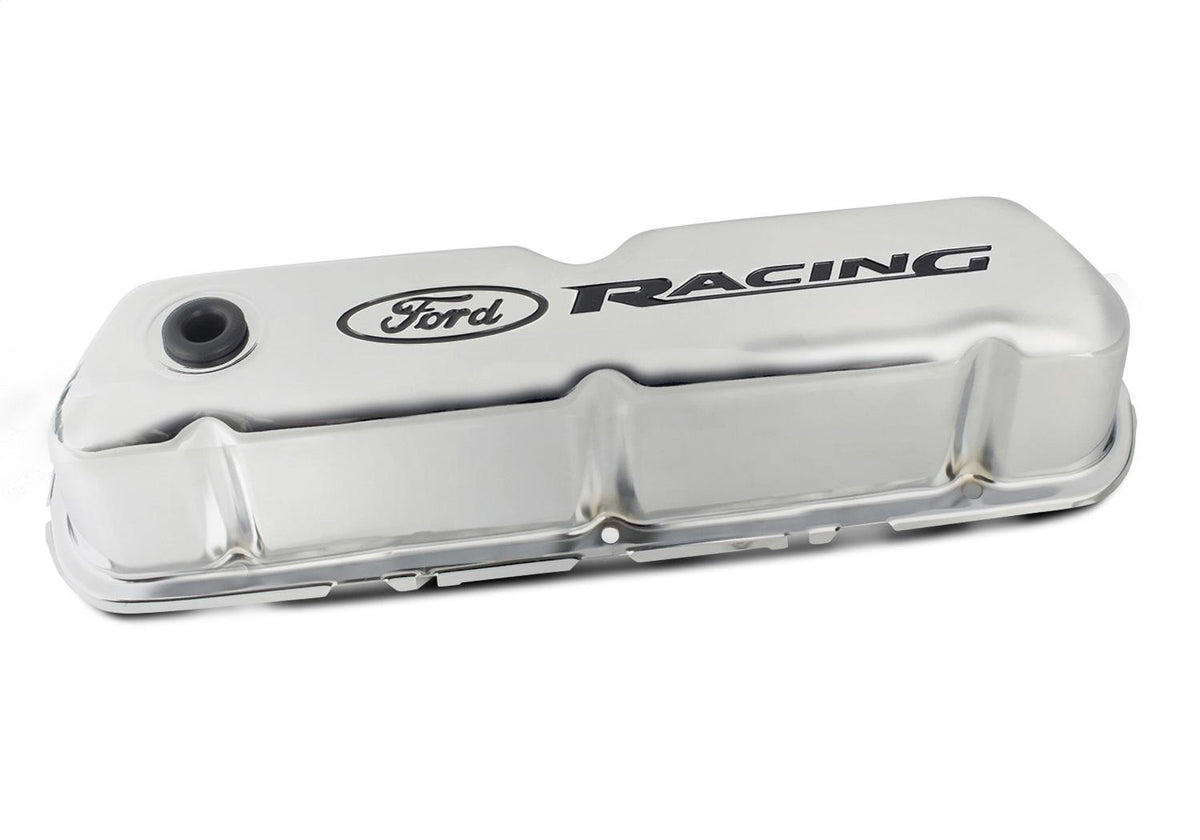 Ford Performance "Ford Racing" Logo Stamped Steel Valve Covers - Chrome - 302-071