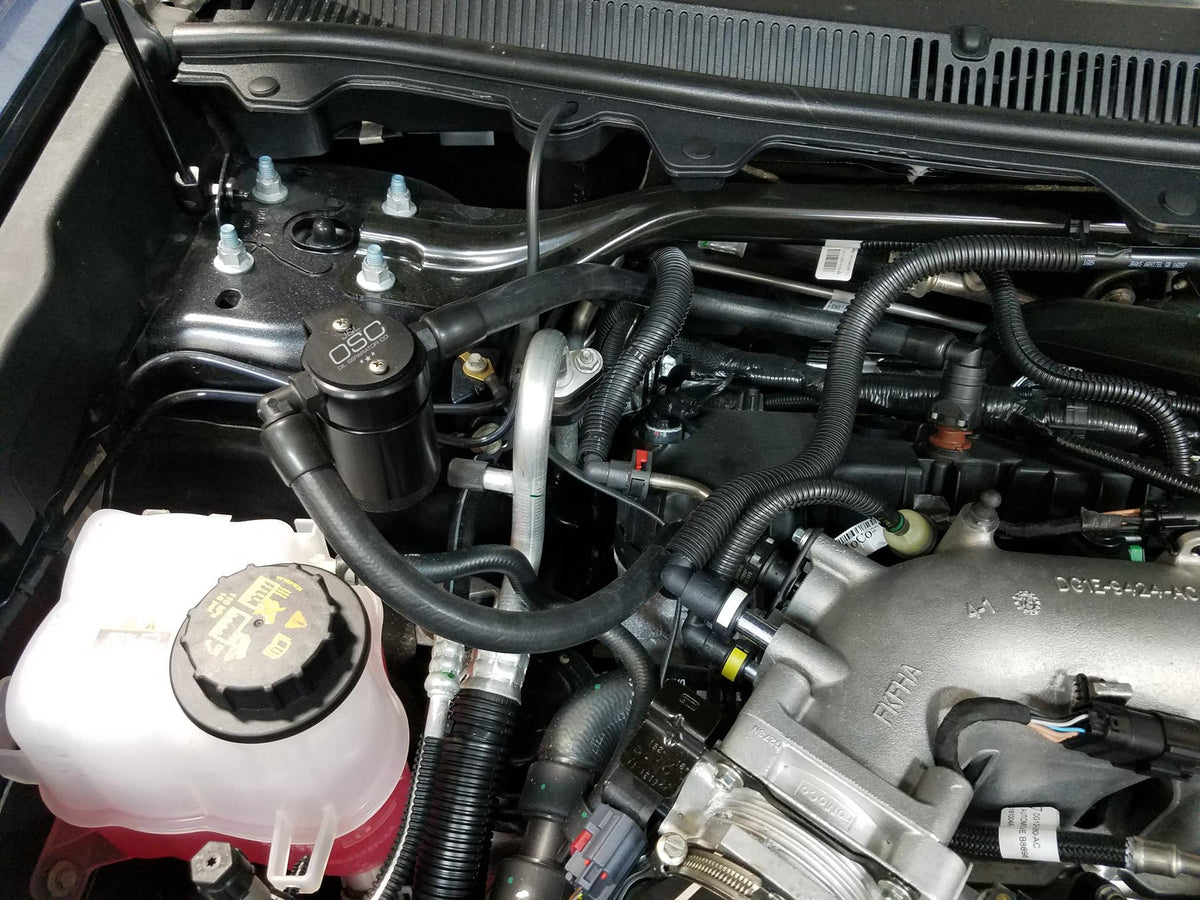 J&L 3035P-B 3.0 Oil Separator - Black Anodized (2010-2019 Ford Flex 3.5 Ecoboost) Passenger Side
