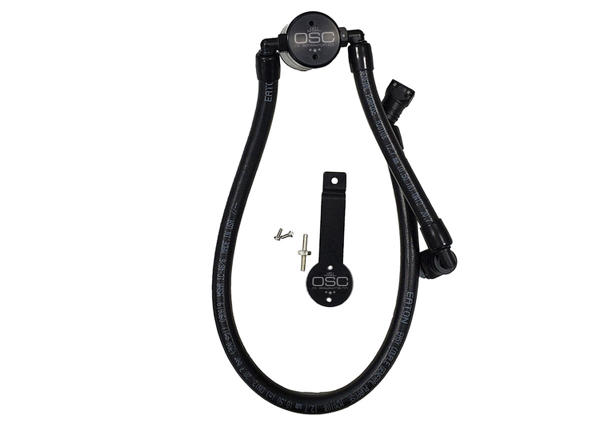 J&L 3041P-B Remote Mount Passenger Side 3.0 Oil Separator - Black Anodized  (2011-2014 5.0L Mustang GT)