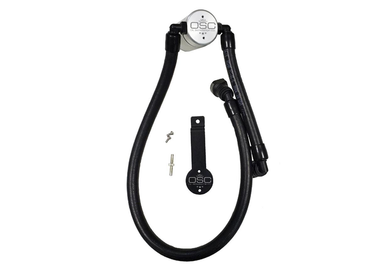 J&L 3041P-C Remote Mount Passenger Side 3.0 Oil Separator - Clear Anodized  (2011-2014 5.0L Mustang GT)