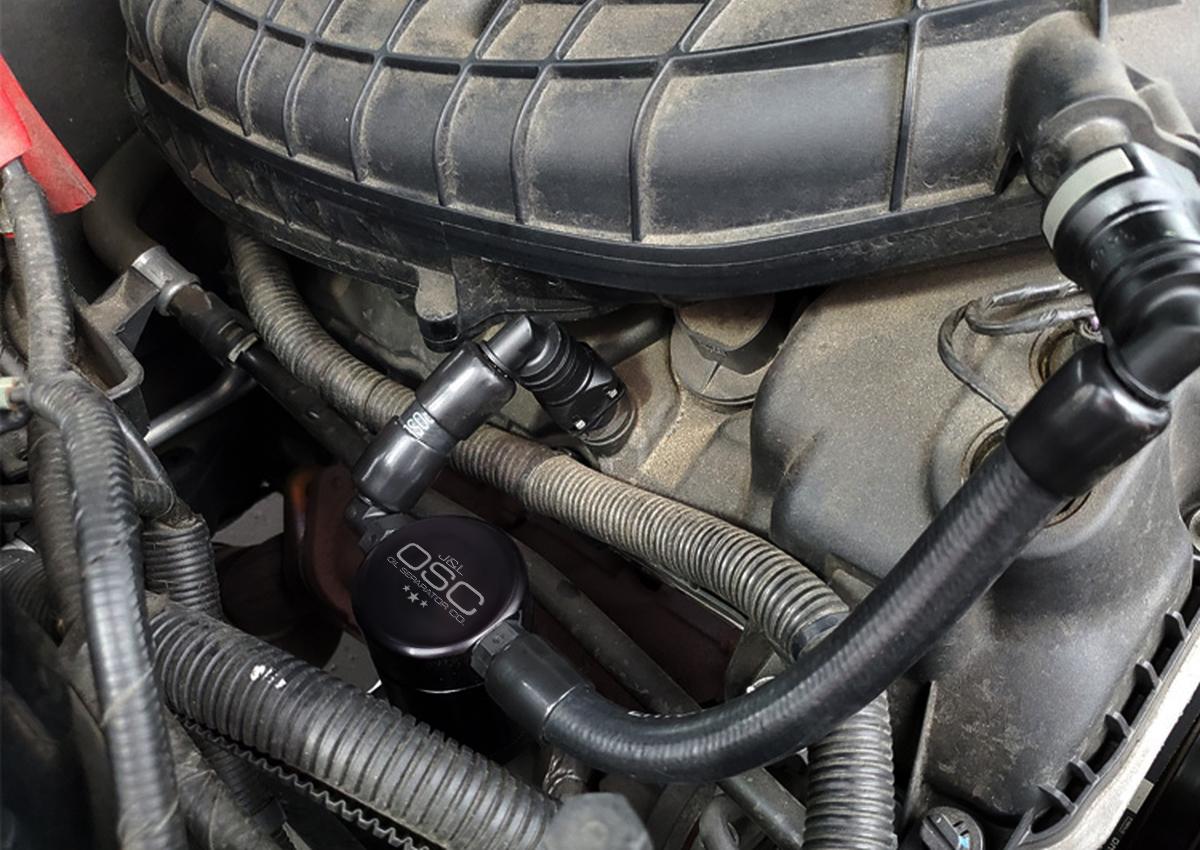 J&L Oil Separator 3.0 V2 Passenger Side, Black Anodized (2011-17 Mustang V6) Does not use PCV Factory Hose - 3050P-B