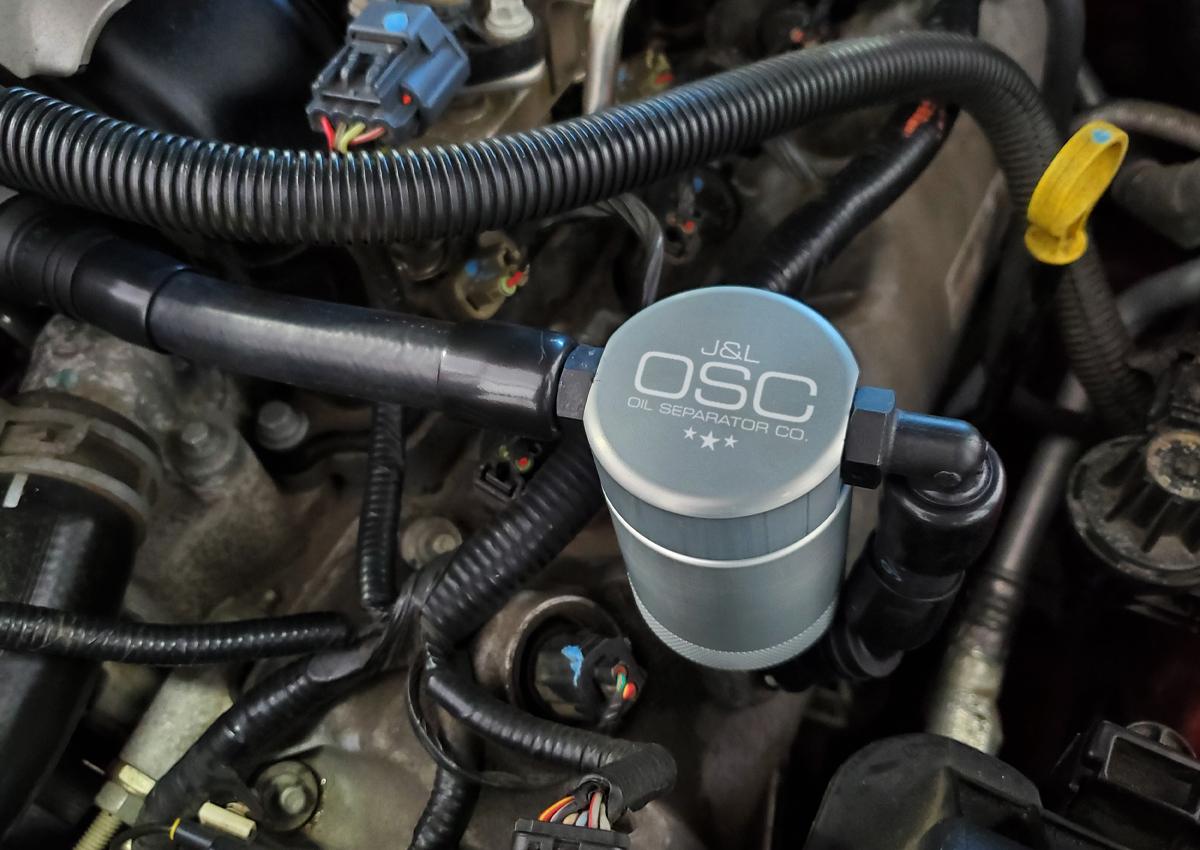 J&L Oil Separator 3.0 V2 Driver Side, Clear Anodized (2005-2010 Mustang GT; Bullitt; Saleen) Does not use PCV Factory Hose - 3051D-C
