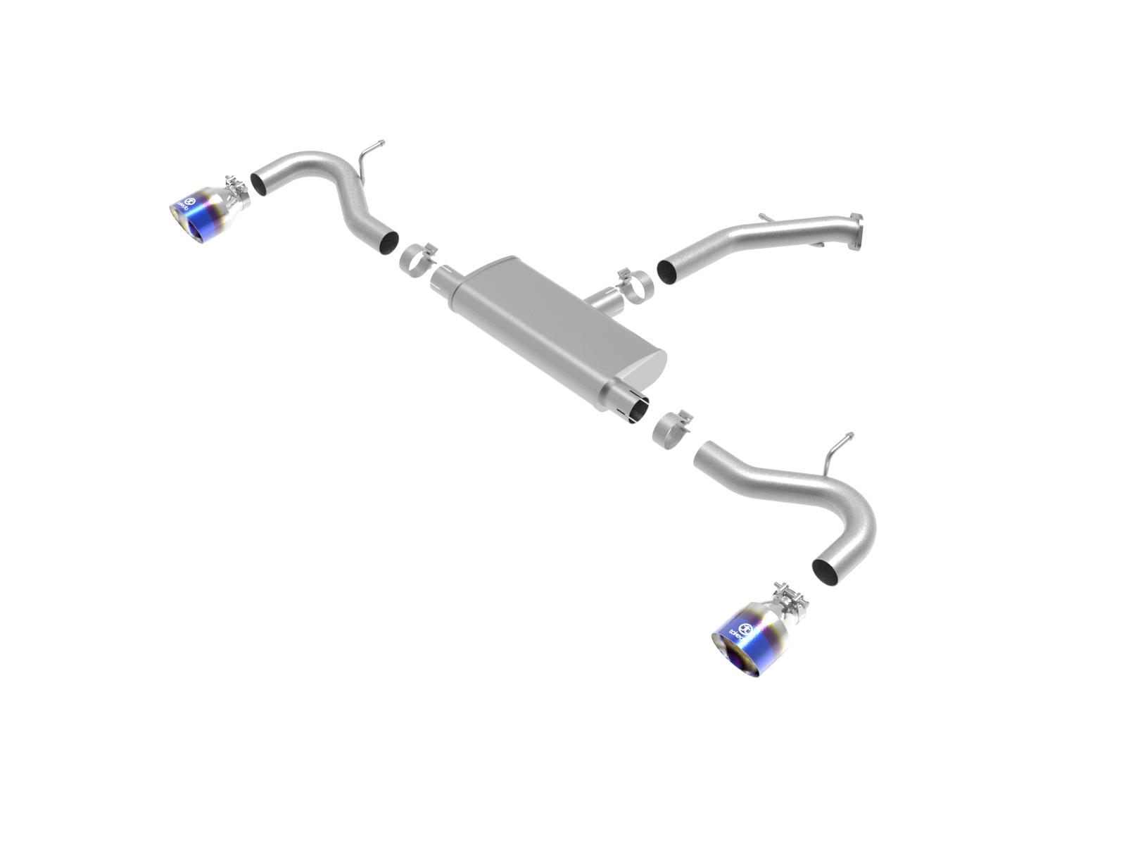 AFE Takeda 2-1/2 IN 409 Stainless Steel Axle-Back Exhaust w/ Blue Flame Tips (Hyundai Elantra GT 18-20 L4-1.6L (t)) - 49-47016-L