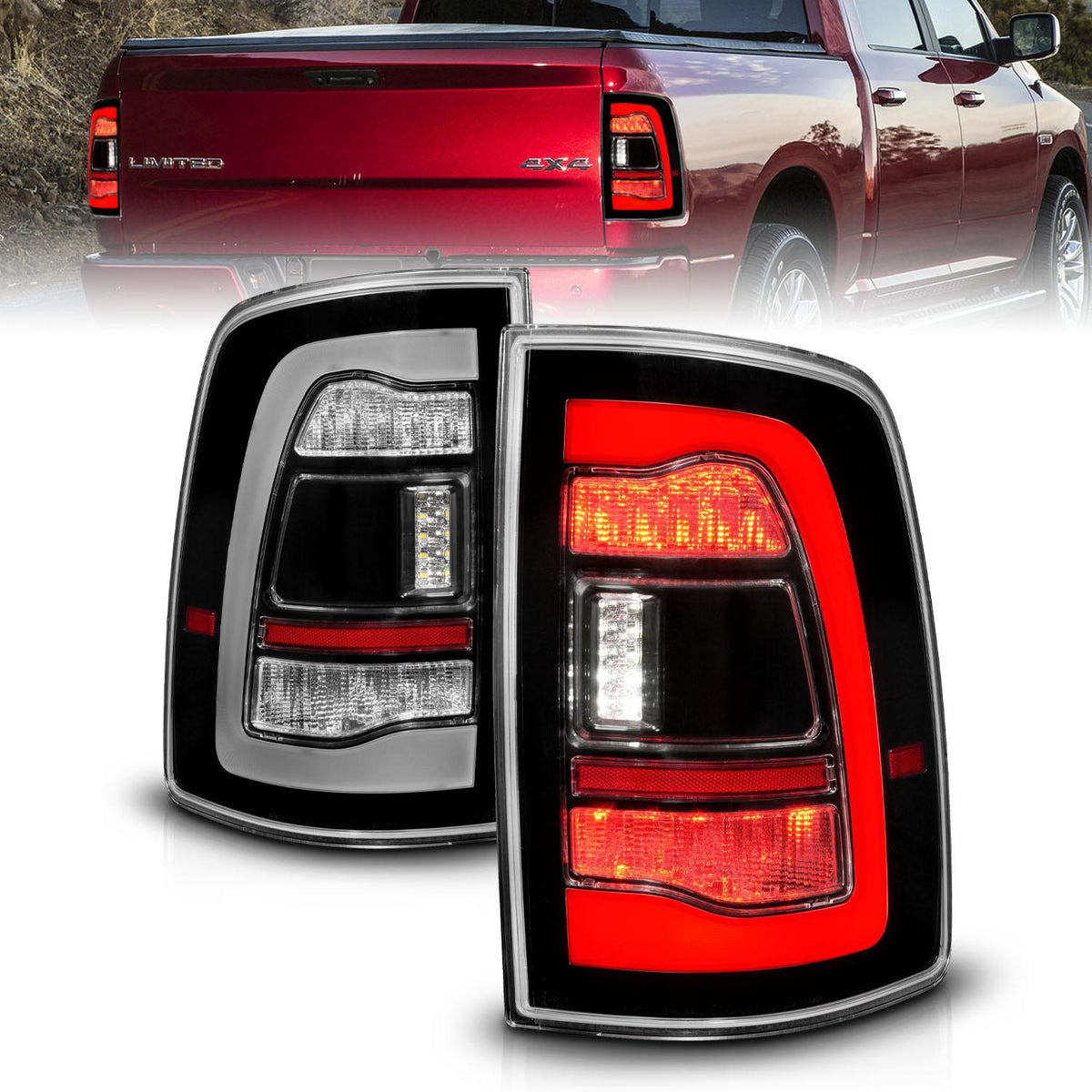 ANZO Ram 1500 09-18, 2500/3500 10-18 Led Tail Lights Black Clear Lens W/ Sqtl Signal (2009-2018 Ram 1500, 1500, Ram 2500, 2500, Ram 3500, 3500) - 311469