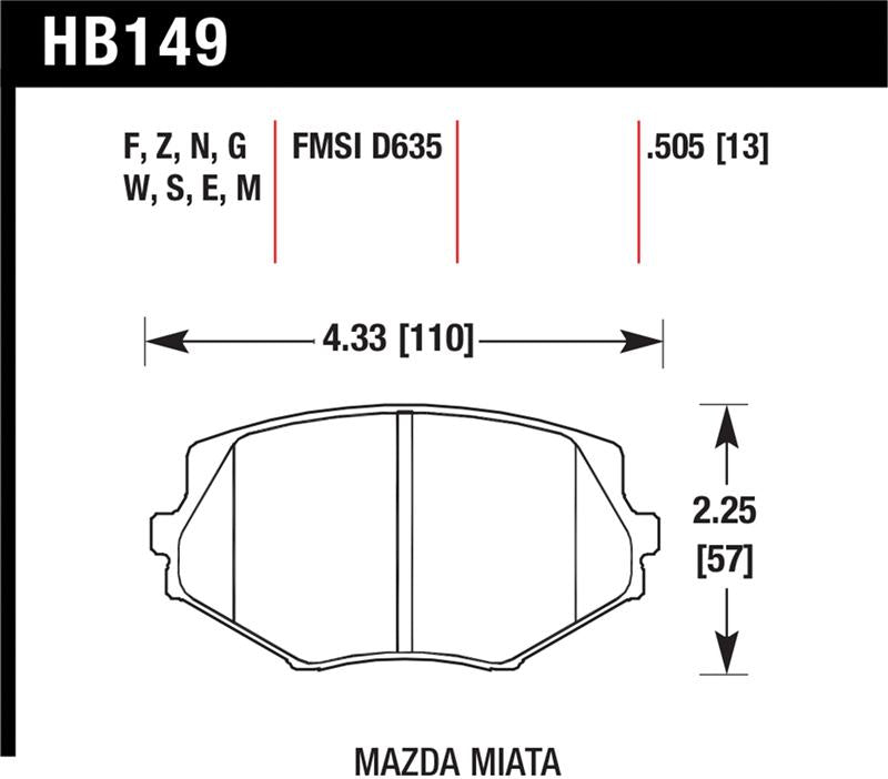 Hawk Motorsports Brake Pads (1994-2005 Miata) - HB149M.505