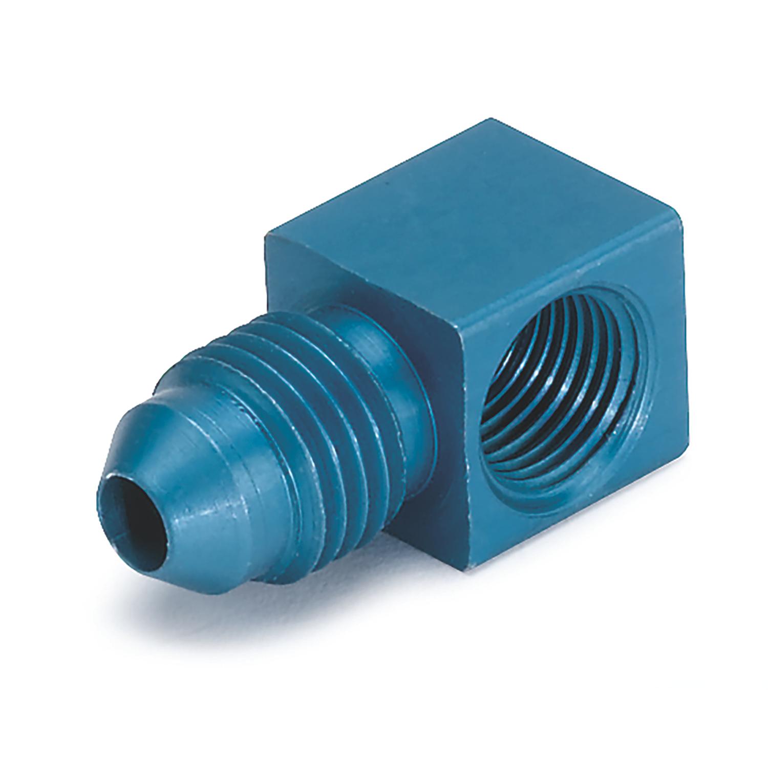 Auto Meter FITTING, ADAPTER, 90 °, 1/8" NPTF FEMALE TO -4AN MALE, ALUMINUM, BLUE ANODIZED - 3278