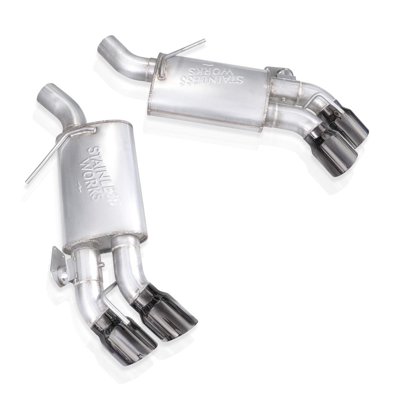 Stainless Works Axleback with Quad Black Chrome Tips - Performance Connect, Dual Mode Valves, Redline Sound (2016-2024 Camaro 6.2L) - CA16RVMKPRBC