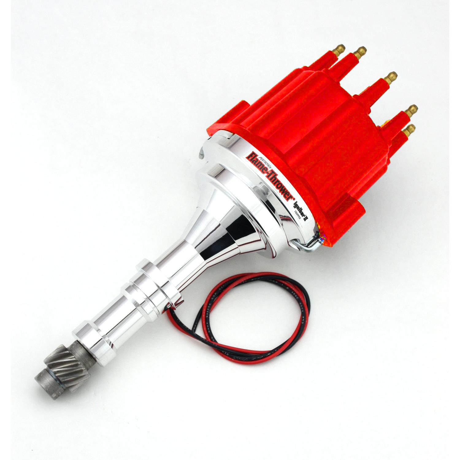 Pertronix Flame-Thrower Billet Distributor With Ignitor Ii Electronics For Buick 215-350 Engines. Non Vacuum Advance With Red Male Style Cap. - D151811