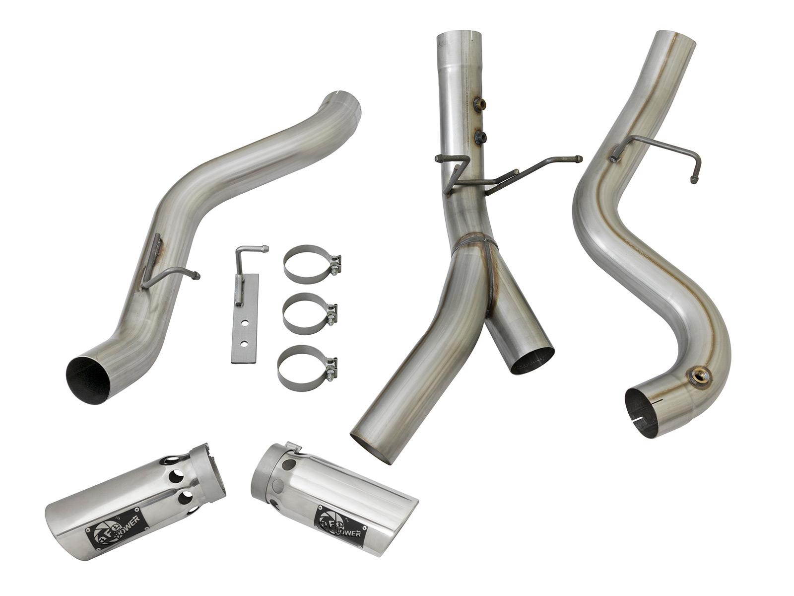 AFE Large Bore-HD 4 IN 409 Stainless Steel DPF-Back Exhaust w/ Dual Polished Tip (2017-2019 Silverado 2500 HD, Silverado 3500 HD, Sierra 2500 HD, Sierra 3500 HD) - 49-44086-P