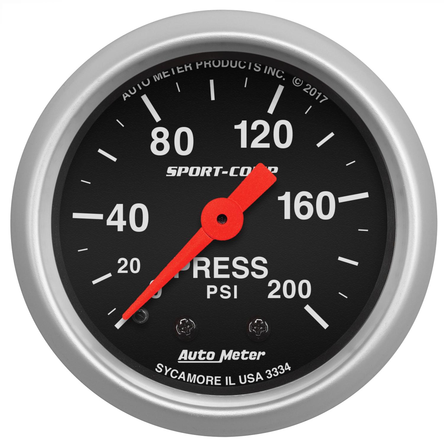Auto Meter 2-1/16" PRESSURE, 0-200 PSI, SPORT-COMP - 3334