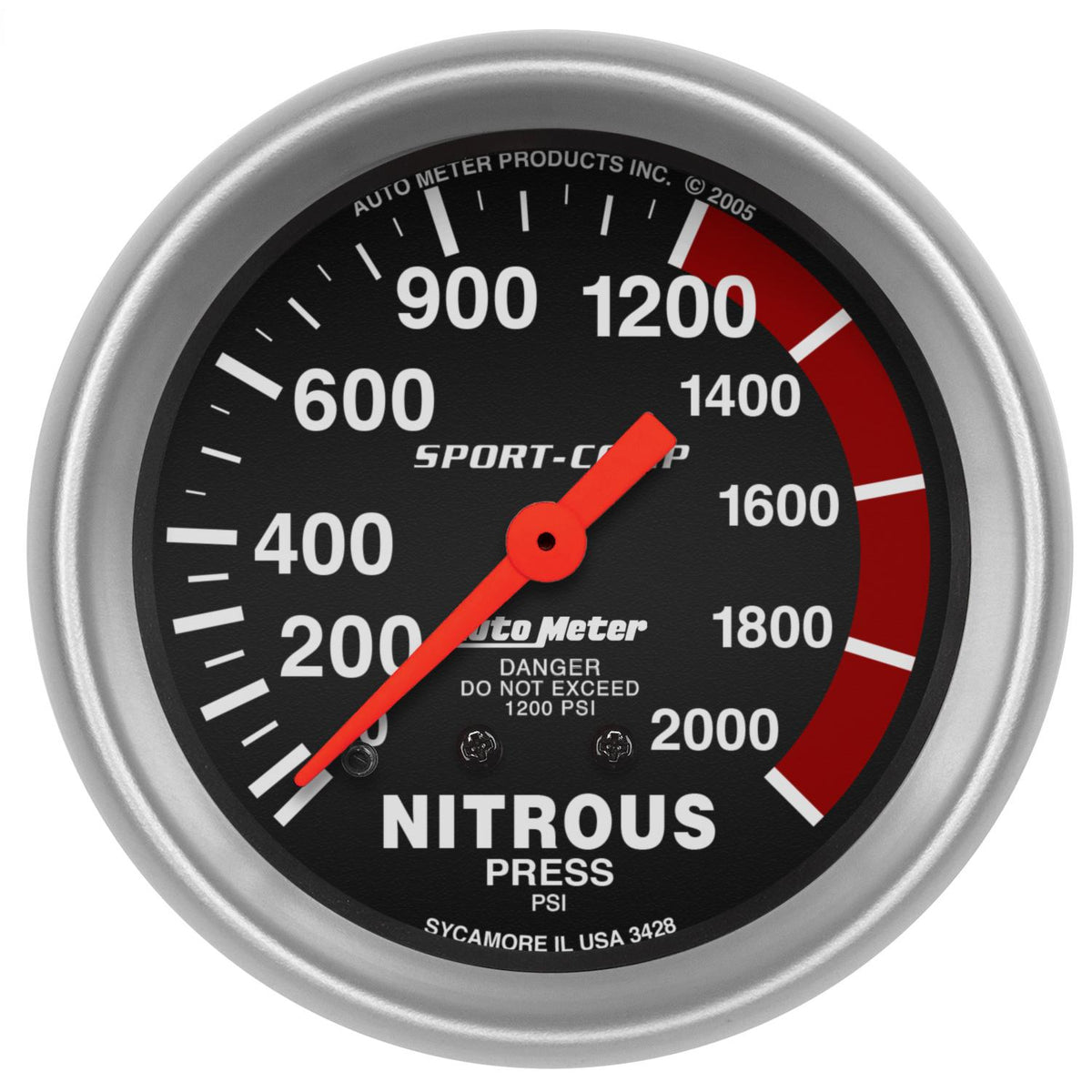 Auto Meter 2-5/8" NITROUS PRESSURE, 0-2000 PSI, SPORT-COMP - 3428