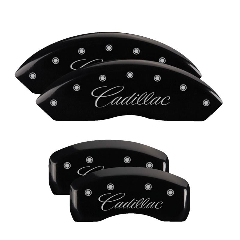 MGP Set Of 4: Black Finish, Silver Cadillac (Cursive) (2004-2011 SRX Base, STS Base) - 35002SCADBK