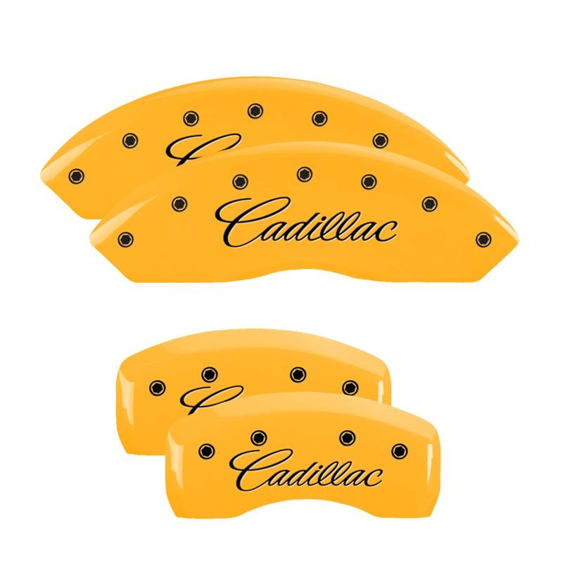 MGP Set Of 4: Yellow Finish, Black Cadillac (Cursive) (2004-2011 SRX Base, STS Base) - 35002SCADYL