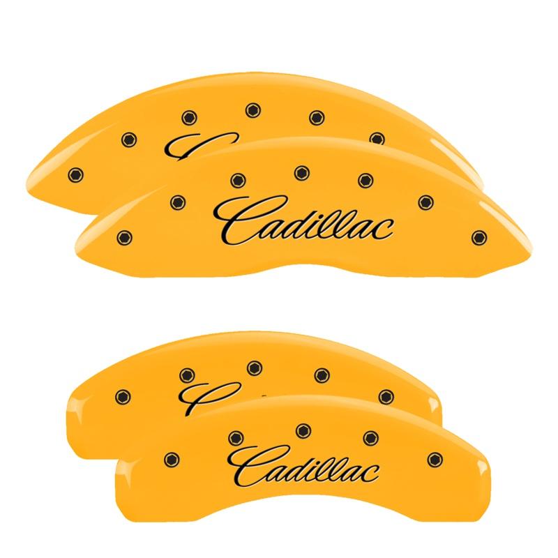 MGP Set Of 4: Yellow Finish, Black Cadillac (Cursive) (2010-2011 SRX Luxury, SRX Base, SRX Premium, SRX Performance) - 35003SCADYL