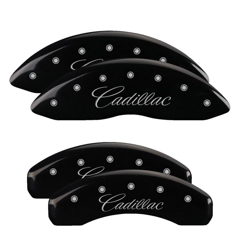 MGP Set Of 4: Black Finish, Silver Cadillac (Cursive) (2012-2016 SRX Base, SRX Premium, SRX Luxury, SRX Performance) - 35004SCADBK