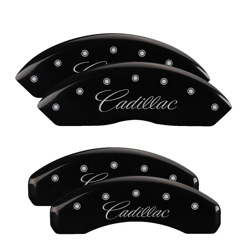 MGP Set Of 4: Black Finish, Silver Cadillac (Cursive) (2006-2011 DTS Base, DTS Platinum) - 35005SCADBK