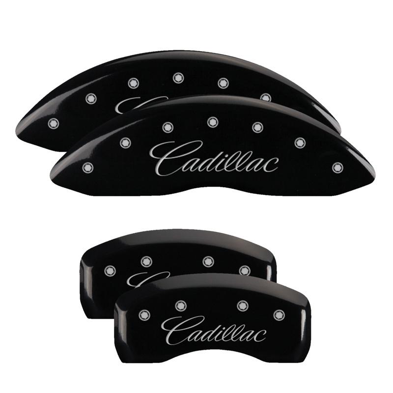 MGP Set Of 4: Black Finish, Silver Cadillac (Cursive) (2013-2018 Cadillac ATS) - 35007SCADBK