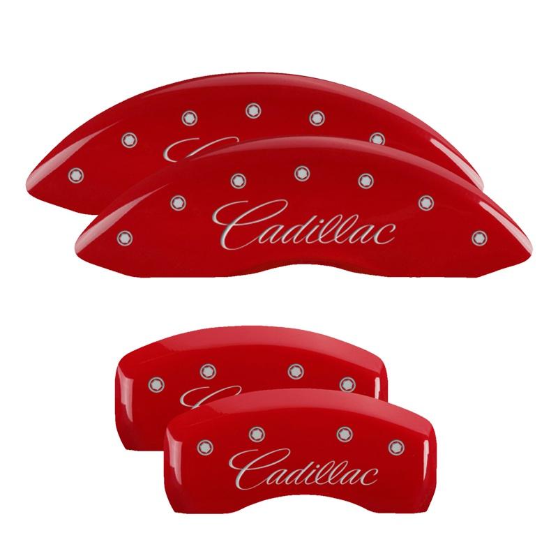 MGP Set Of 4: Red Finish, Silver Cadillac (Cursive) (2013-2018 Cadillac ATS) - 35007SCADRD