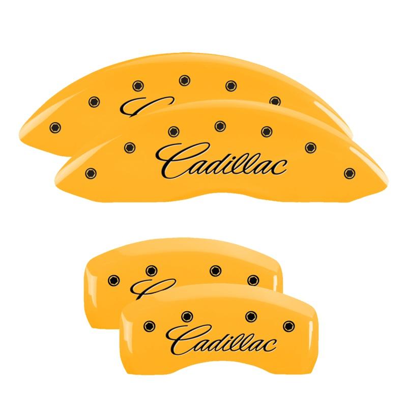 MGP Set Of 4: Yellow Finish, Black Cadillac (Cursive) (2013-2018 Cadillac ATS) - 35007SCADYL