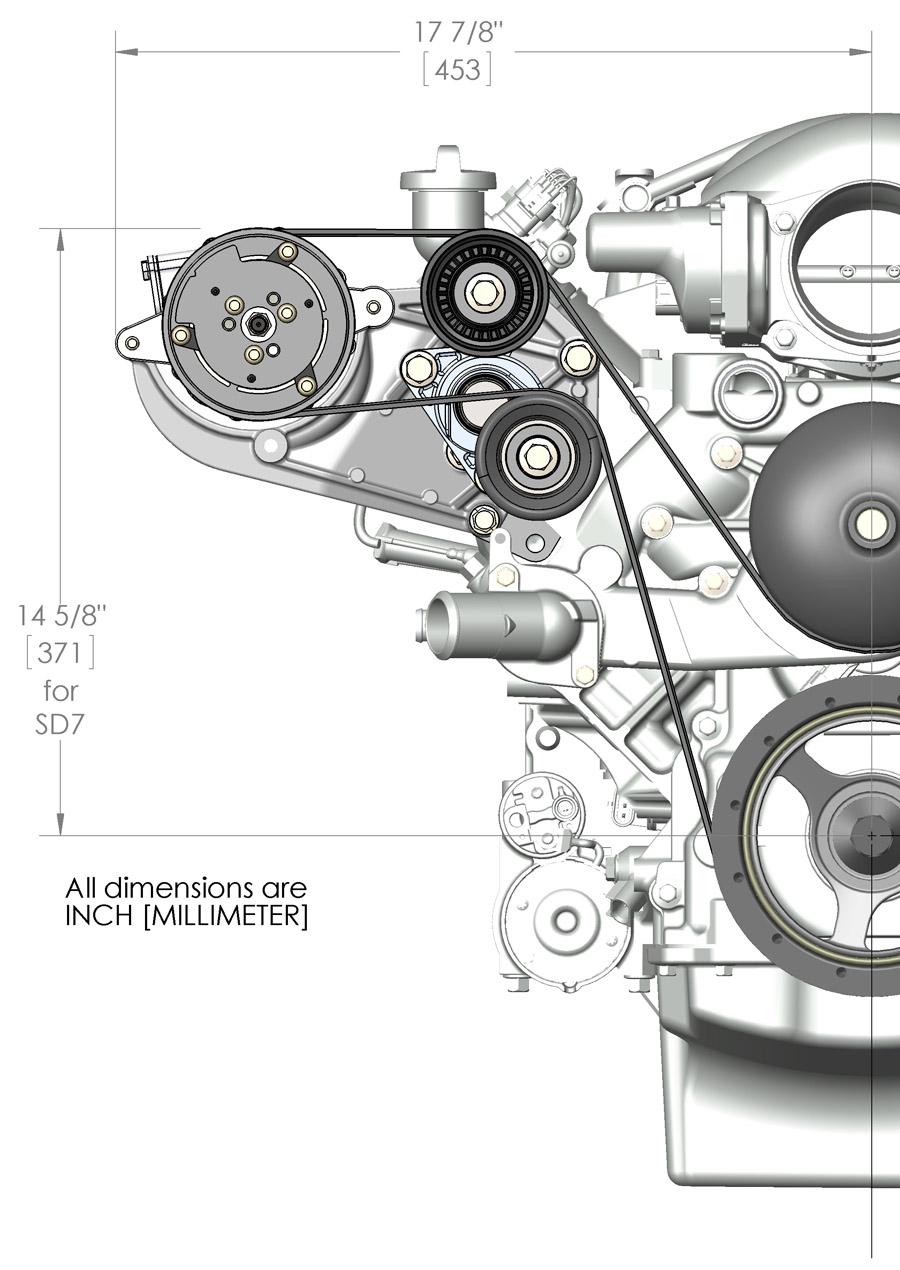 Holley LS A/C Accessory Drive Kit - Includes SD7 A/C Compressor, Tensioner, &amp; Pulleys.  - 20-142