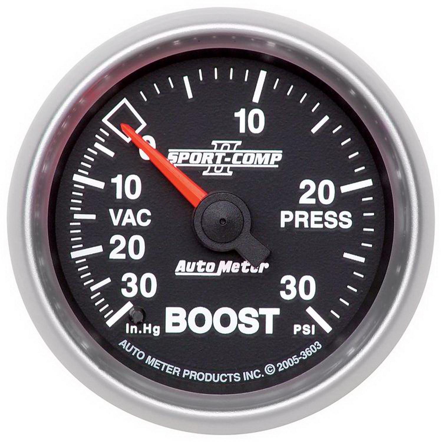 Auto Meter 2-1/16" BOOST/VACUUM, 30 IN HG/30 PSI, SPORT-COMP II - 3603