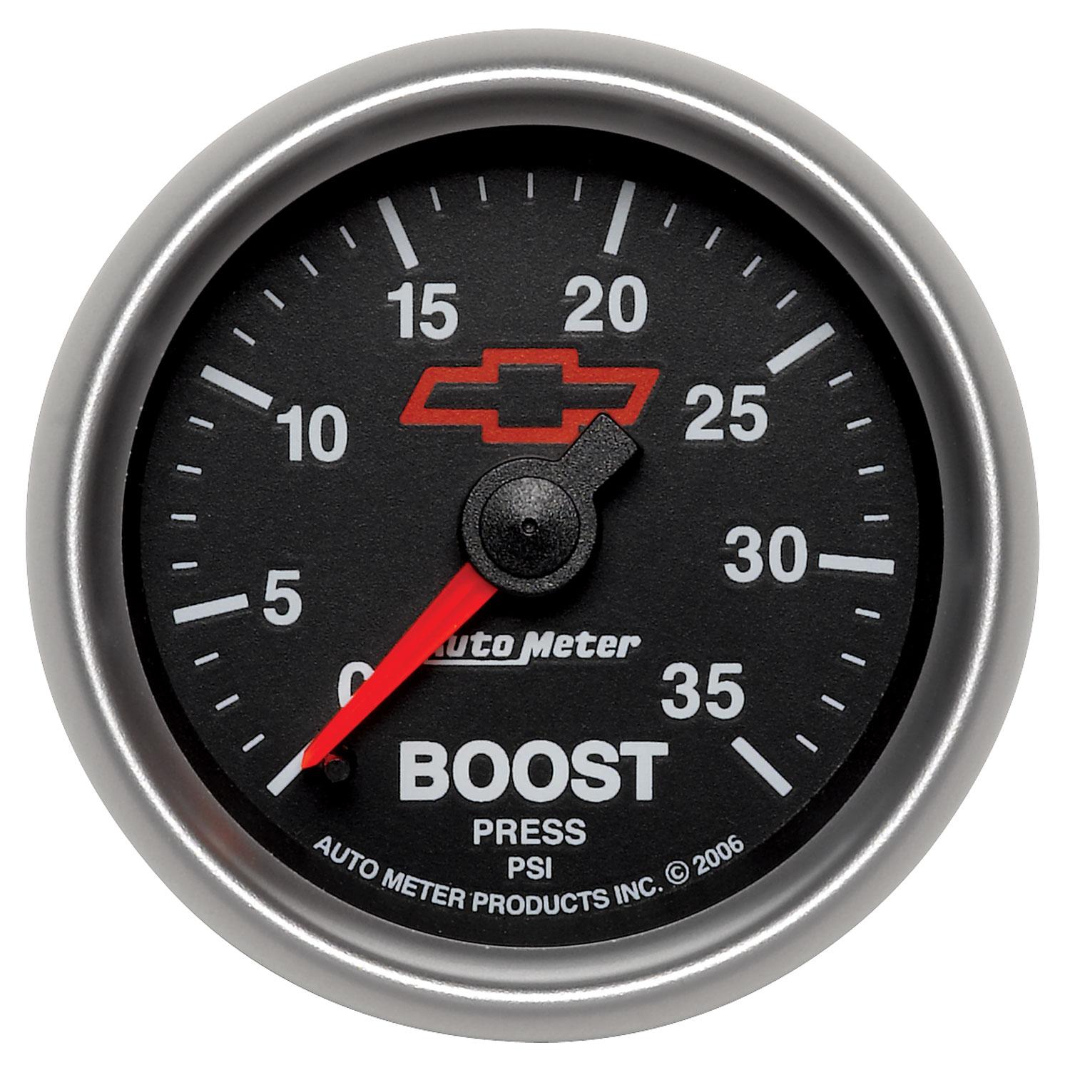 Auto Meter 2-1/16" BOOST, 0-35 PSI, CHEVY RED BOWTIE, BLACK - 3604-00406