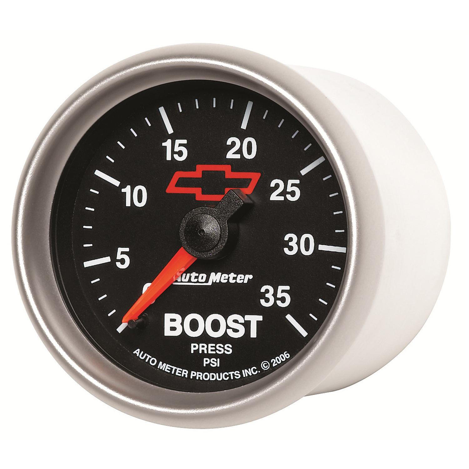 Auto Meter 2-1/16" BOOST, 0-35 PSI, CHEVY RED BOWTIE, BLACK - 3604-00406